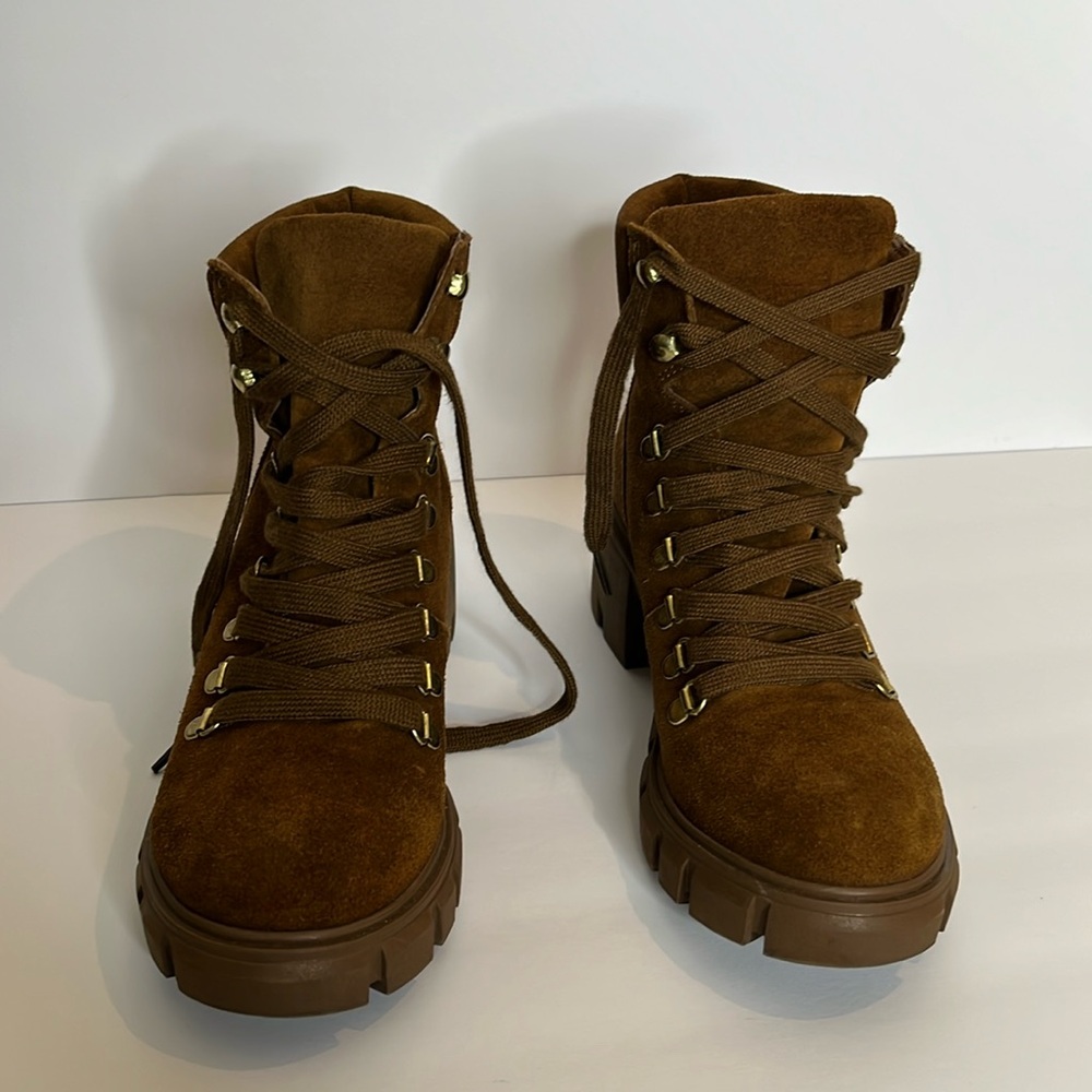STEVE MADDEN Genuine‎ Leather Suede Lug Sole Winter Hiking Combat Boots Sz 8.5